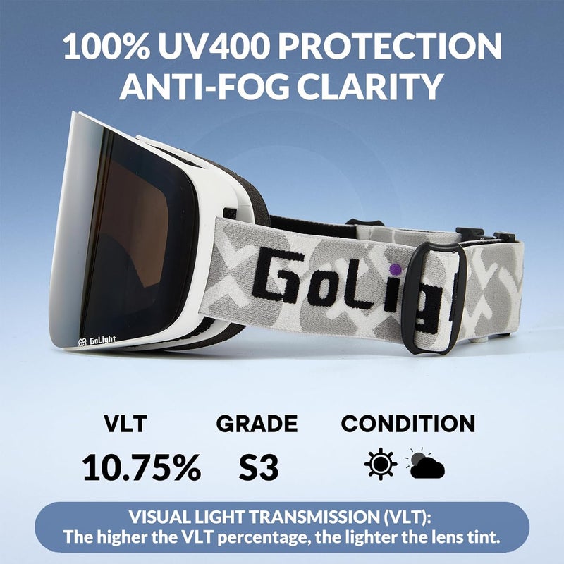 Golight XL Frameless Ski Goggles – OTG Snowboard Goggles with Anti-Fog Lens, UV400 REVO Mirror Protection for Men & Women - Image 4